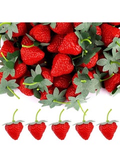 Framendino Framendino, 100 Pack Artificial Strawberries Fake Lifelike Fruit Plastic Simulation for Home Kitchen Photography Prop Decor  - Image 1