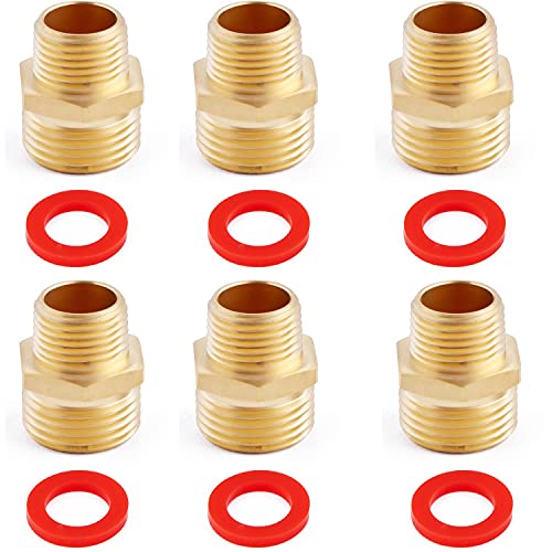 LitOrange (6 Pack Lead-Free Brass Garden Hose Threaded 3/4" GHT to 1/2" NPT Fitting Connect, Green Thumb Quick Swivel Connector Adapter,Double Male Thread 3/4" GHT x 1/2" NPT - Image 1