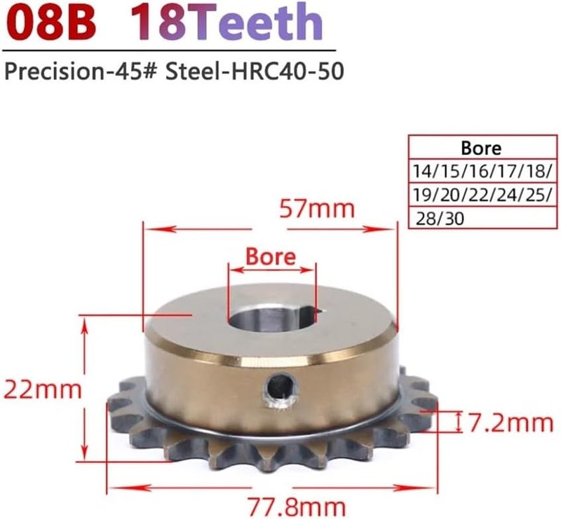 Pinion Gear Set,Motor Gear Teeth, 1pc 18 Teeth 08B Precision Industrial Drive Sprocket Wheel 45# Steel Chain Gear(30mm (Keyway 8mm)) - Image 2
