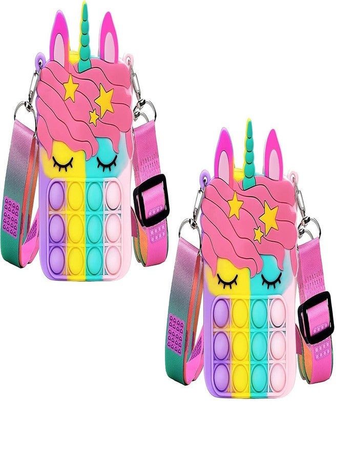 Napp Mall Combo 2pc Unicorn Popit Purse for Kids Crossbody Popit Bag for Kids Popit Bag for Girls Fidget Purse for Kid Stress Relief Toys Unicorn Popit Bags Purses Unicorn Bag (Pack of 2) - Image 1