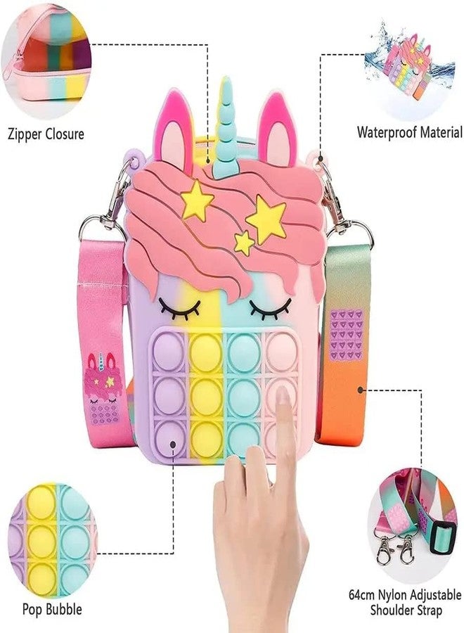 Napp Mall Combo 2pc Unicorn Popit Purse for Kids Crossbody Popit Bag for Kids Popit Bag for Girls Fidget Purse for Kid Stress Relief Toys Unicorn Popit Bags Purses Unicorn Bag (Pack of 2) - Image 2