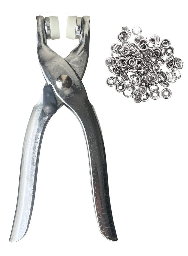 Inditrust Snap Button Fastener Kit with Pliers Tool, Stainless Steel, Silver, 100 Sets, for Clothes, Leather, Bags, DIY Craft, with Storage Box - Image 1