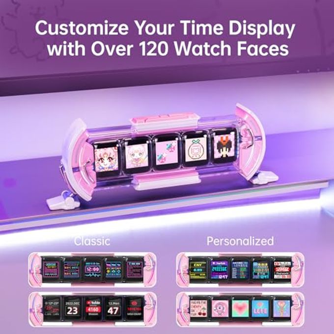 Divoom Times Gate Cute Gaming Digital Clock With Smart App-Controlled, Support Weather Forecast, Stock Market/Exchange Rate, Social Media, Pixel Art Display For Gamers & Home Office Decor (Pink) - Image 5