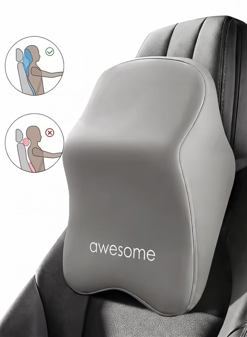 Awesome Car Seat Head Rest Neck Pillow for Neck Pain Relief and Cervical Support Car Seat Neck Pillow with 100% Pure Memory Foam and Washable Cover (Grey) - Image 1
