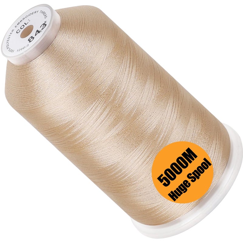 New brothread  Single Huge Spool 5000M Each Polyester Embroidery Machine Thread 40WT for Commercial and Domestic Machines  Beige
