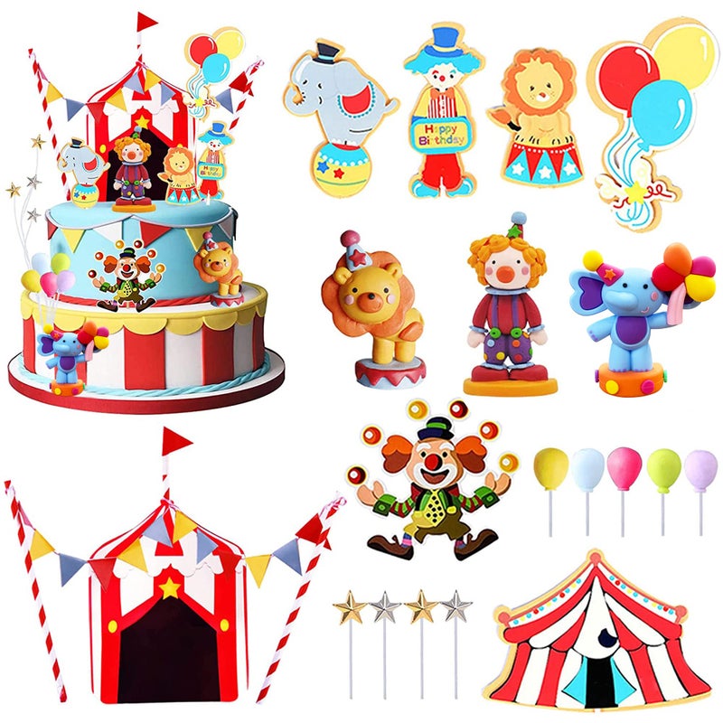 TOSPARTY Circus Cake Toppers Carnival Cupcake Toppers Circus Birthday Cake Decorations Carnival Birthday Party Supplies Circus Baby Shower Decoration - Image 1
