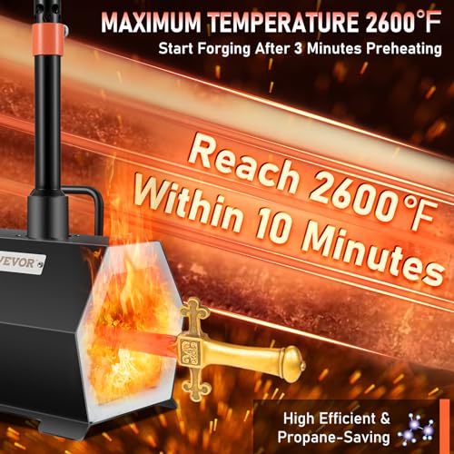 VEVOR Propane Forge Portable, Single Burner 2600°F Metal and Knife Forge, Large Capacity Blacksmithing Farrier Forges, Gas Forging Tools and Equipment, Complete Mini Forge Kit - Image 3