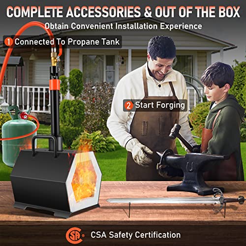 VEVOR Propane Forge Portable, Single Burner 2600°F Metal and Knife Forge, Large Capacity Blacksmithing Farrier Forges, Gas Forging Tools and Equipment, Complete Mini Forge Kit - Image 4