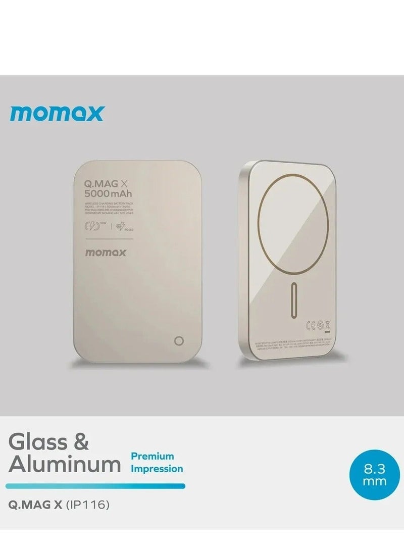 موماكس بطارية Momax المغناطيسية اللاسلكية 5000 مللي أمبير في الساعة فائقة النحافة USB-C 15 واط حتى مخرج PD - Image 2