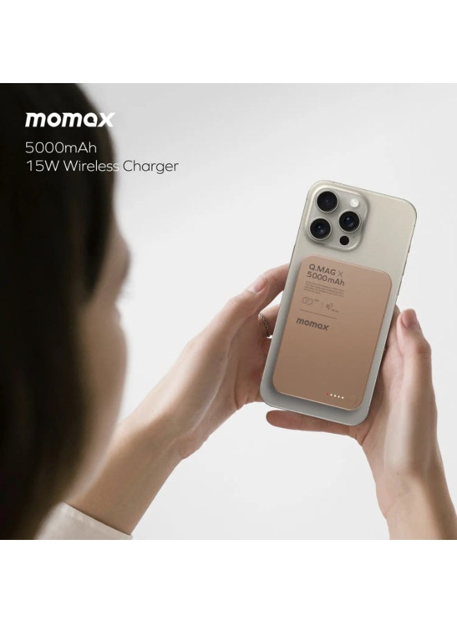 موماكس بطارية Momax المغناطيسية اللاسلكية 5000 مللي أمبير في الساعة فائقة النحافة USB-C 15 واط حتى مخرج PD - Image 3