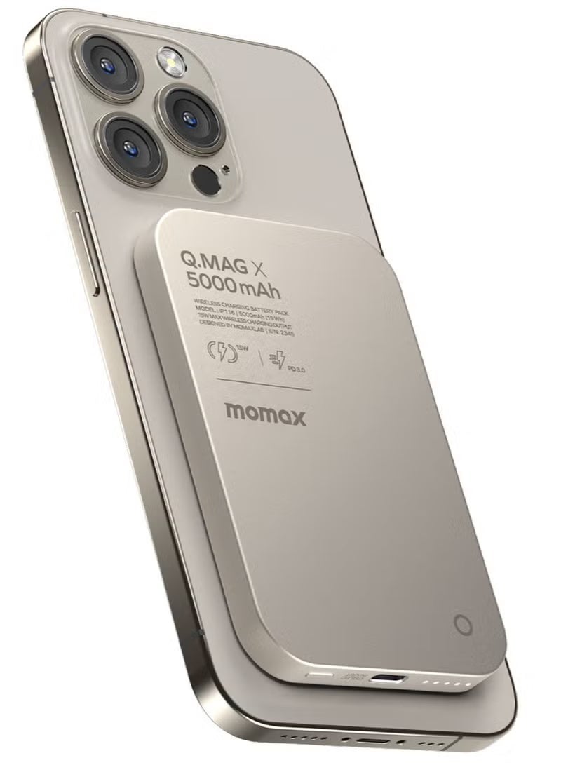 موماكس بطارية Momax المغناطيسية اللاسلكية 5000 مللي أمبير في الساعة فائقة النحافة USB-C 15 واط حتى مخرج PD - Image 1