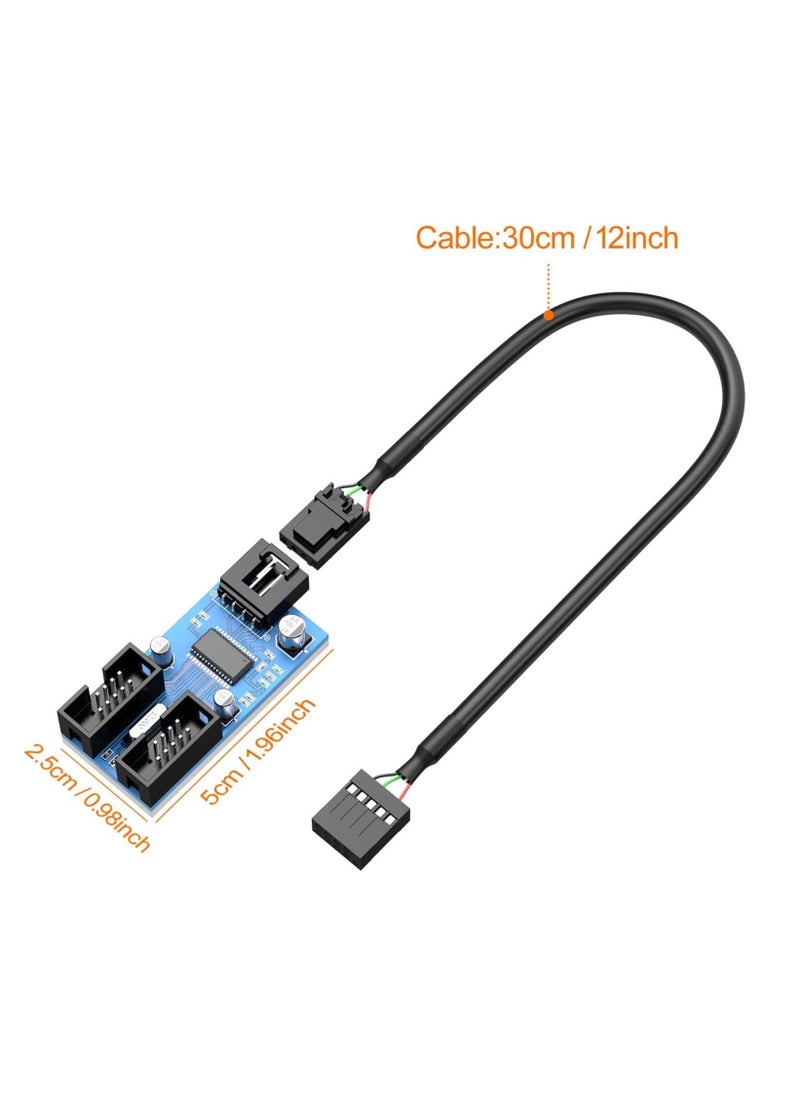 XICEN - Motherboard USB2.0 9pin USB Header Splitter Male 1 to 2 Female Extension Cable（30cm/0.98ft）Card Control PCB Board USB HUB 9-pin Splitter Adapter Port Multilier PWM Fan Splitter Cable 1 to 2 Converter - Image 1