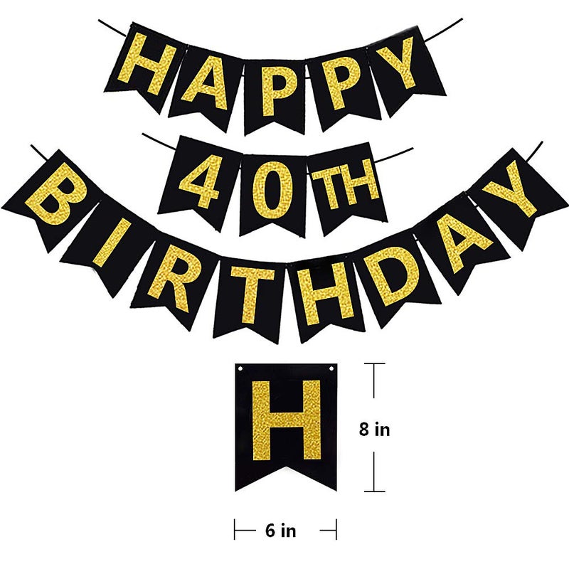 Famoby Black & Gold Glittery Happy 40th Birthday Banner,Poms,Sparkling 40 Hanging Swirls Kit for 40th Birthday Party 40th Anniversary Decorations - Image 5