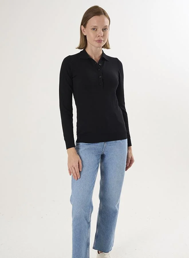 Polo Neck Buttoned Pullover