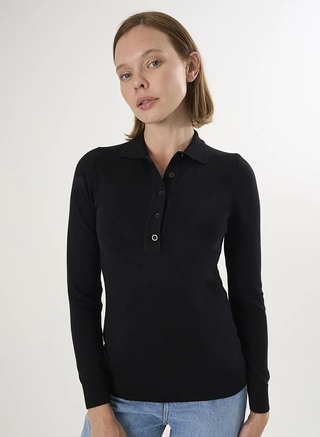 FELIX HARDY Black Polo Neck Buttoned Pullover for Women | Best Price UAE