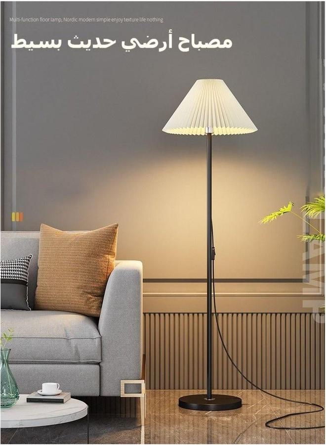 HOMESTAR Modern pleated aesthetic floor lamp, living room pole lighting, 3 colors brightness work lamp modern tall standing hanging light for bedroom reading Black and white 155x38 cm  - Image 1