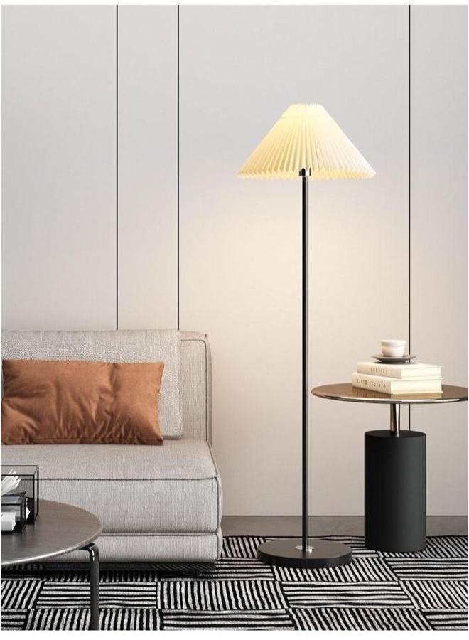 HOMESTAR Modern pleated aesthetic floor lamp, living room pole lighting, 3 colors brightness work lamp modern tall standing hanging light for bedroom reading Black and white 155x38 cm  - Image 2