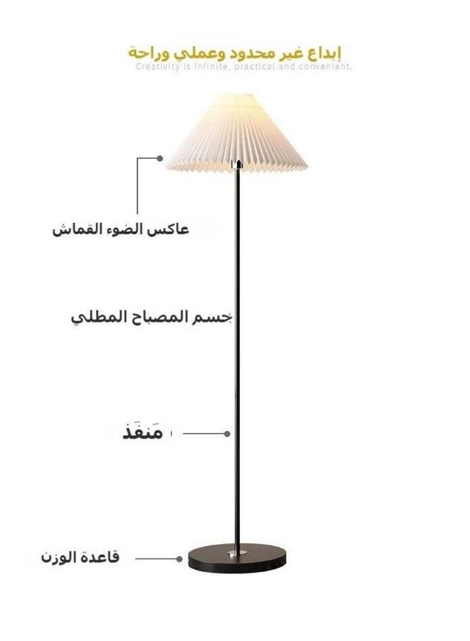 HOMESTAR Modern pleated aesthetic floor lamp, living room pole lighting, 3 colors brightness work lamp modern tall standing hanging light for bedroom reading Black and white 155x38 cm  - Image 5