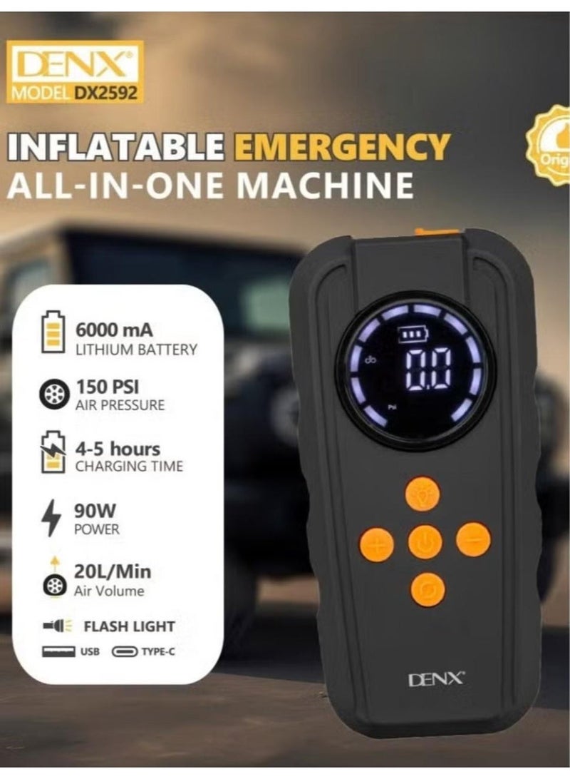 Denx Inflatable Emergency All- In- On Machine , Jump Starter - 14.8V LED Full Screen Display Jump Starter Power Pack - Lightweight Quick Inflation Jump Start Battery Pack for Car Motorcycle Cycling E-bikes - Image 3