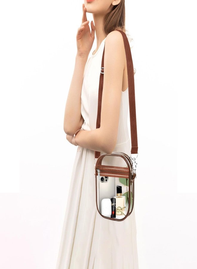 Fibrdoo Clear Crossbody Purse Bag, Clear Bag Stadium Approved with Front Pocket for Concerts Sports Festivals, Clear, Coffee Brown-small - Image 2