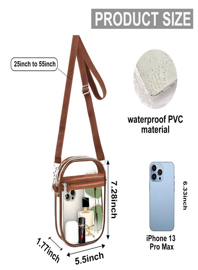 Fibrdoo Clear Crossbody Purse Bag, Clear Bag Stadium Approved with Front Pocket for Concerts Sports Festivals, Clear, Coffee Brown-small - Image 3