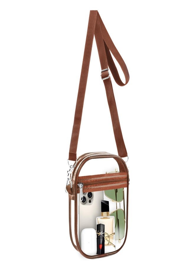 Fibrdoo Clear Crossbody Purse Bag, Clear Bag Stadium Approved with Front Pocket for Concerts Sports Festivals, Clear, Coffee Brown-small - Image 1
