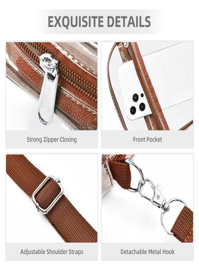Fibrdoo Clear Crossbody Purse Bag, Clear Bag Stadium Approved with Front Pocket for Concerts Sports Festivals, Clear, Coffee Brown-small - Image 4