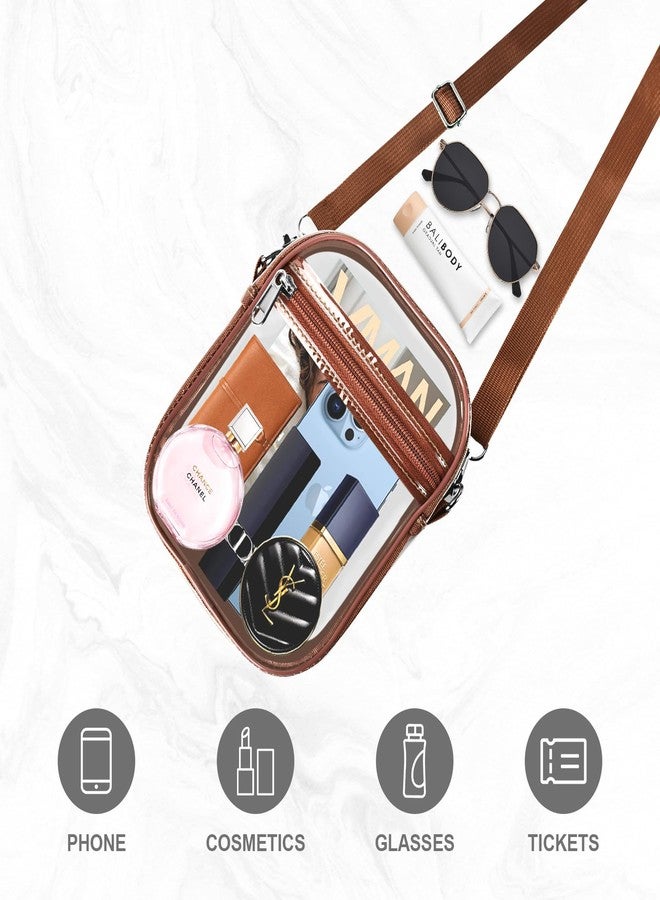 Fibrdoo Clear Crossbody Purse Bag, Clear Bag Stadium Approved with Front Pocket for Concerts Sports Festivals, Clear, Coffee Brown-small - Image 5