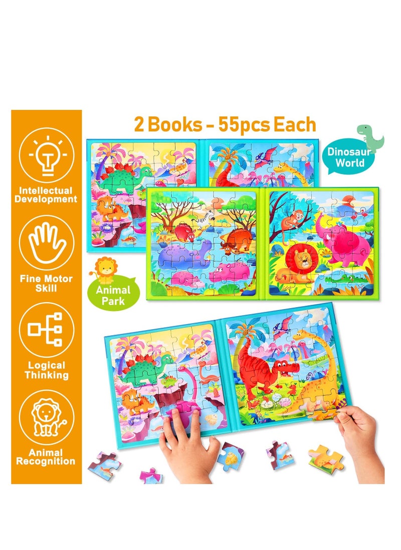 Magnetic Puzzles for Kids Ages 3-5, Two-Book Set, 110 Pieces Dinosaur Animal Theme Travel Toddler Puzzles, Preschool Learning Activities Toddler Toys for 3 4 5 6 Year Old Boys Girls - Image 2