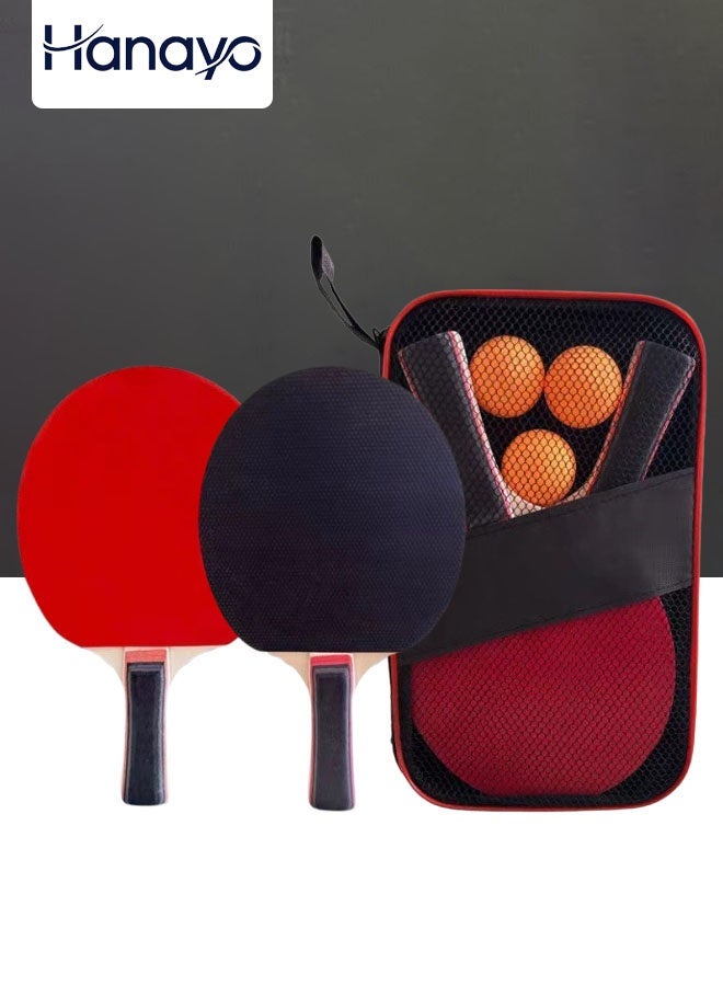 Hanayo Table Tennis Racket Set Ping Pong Paddles Set with Storage Bag 2 Table Tennis Rackets 3 Balls Suitable for Indoor and Outdoor Table Tennis Training and Family Fun(Black) - Image 1