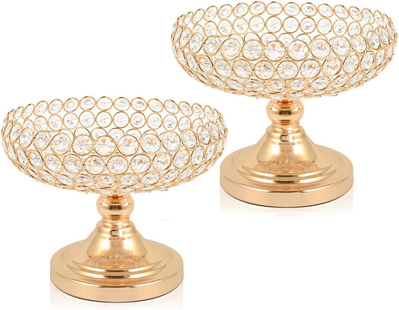 kolnlala Crystal Fruit and Dessert Bowl Set Elegant Centerpiece for Party Table Golden Bowl Shaped 2 Pcs - Image 1