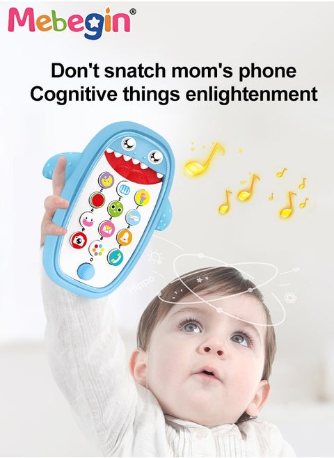 Smart Early Education Mobile Phone, Teething Phone Toy for Babies, Shark Phone Toys with Light and Sound, Portable Preschool Learning Phone, High Temperature Sterilizable, 3 AAA Batteries(not included)