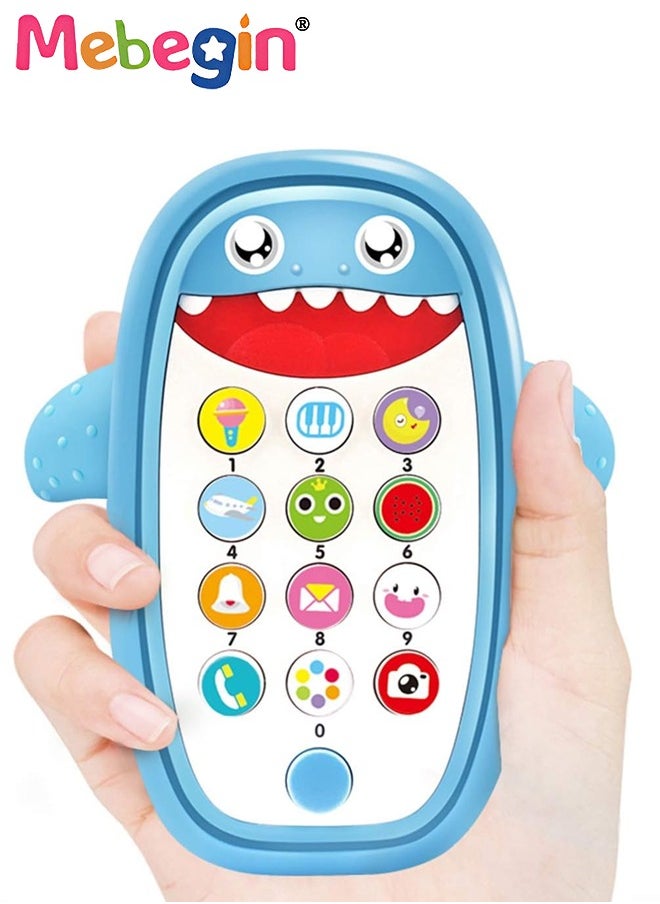 MEBEGIN - Smart Early Education Mobile Phone, Teething Phone Toy for Babies, Shark Phone Toys with Light and Sound, Portable Preschool Learning Phone, High Temperature Sterilizable, 3 AAA Batteries(not included) - Image 1