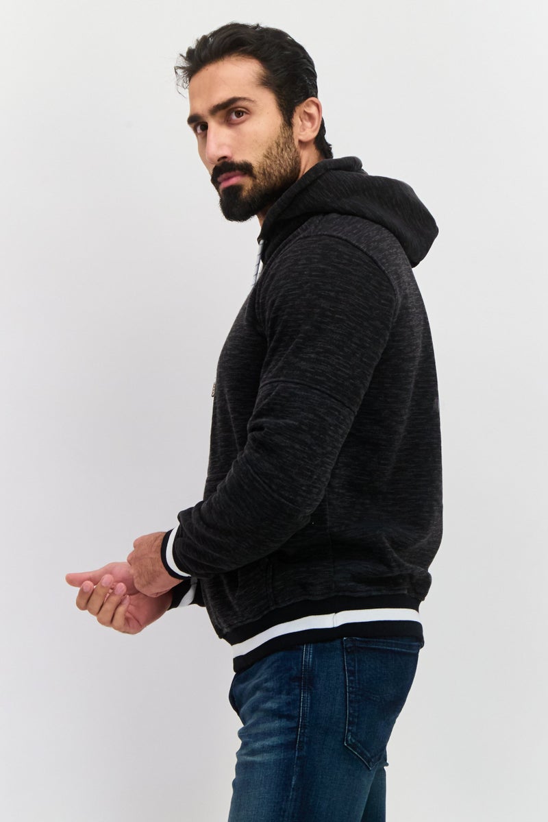 Company Eighty One Men Hooded Heather Long Sleeves Sweatshirt, Black - Image 2