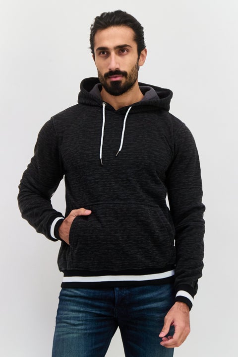 Men Hooded Heather Long Sleeves Sweatshirt, Black