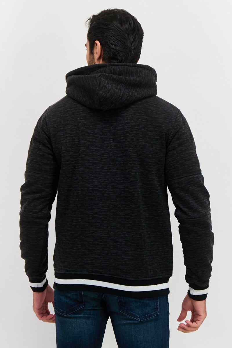 Company Eighty One Men Hooded Heather Long Sleeves Sweatshirt, Black - Image 3