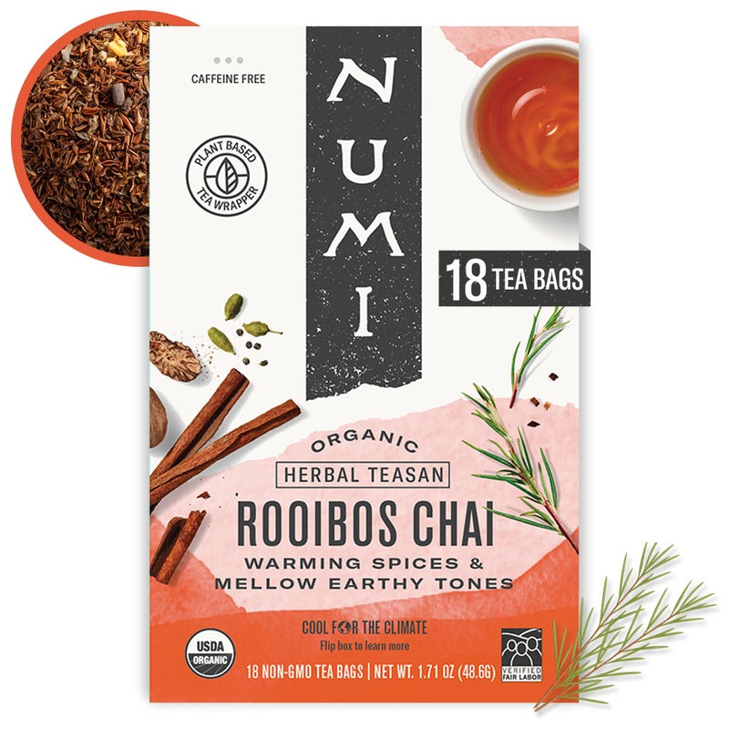 Numi Organic Rooibos Chai Tea 18 Herbal Bags Microplastic Free Rich Flavor with Cinnamon Allspice  Ginger Caffeine Free - Image 3