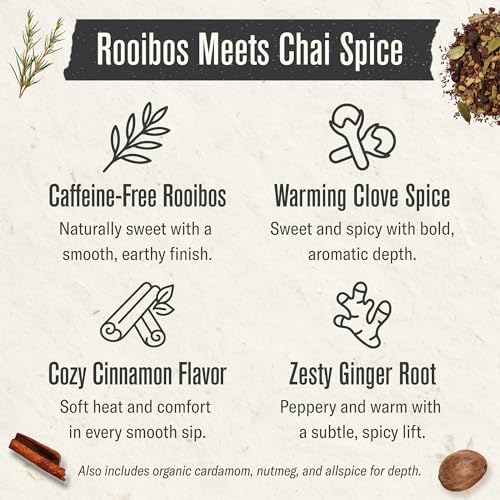 Numi Organic Rooibos Chai Tea 18 Herbal Bags Microplastic Free Rich Flavor with Cinnamon Allspice  Ginger Caffeine Free - Image 5