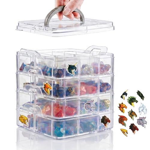 PUGED DND Dice Storage Box with Removable Dividers Polyhedral Dice Plastic Organizer Holding Up To 1200 Dices Craft Bead Compartment Container with Stickers for Sewing, Jewelry, Art, DIY - Image 1