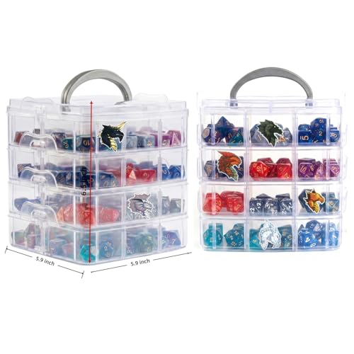 PUGED DND Dice Storage Box with Removable Dividers Polyhedral Dice Plastic Organizer Holding Up To 1200 Dices Craft Bead Compartment Container with Stickers for Sewing, Jewelry, Art, DIY - Image 3