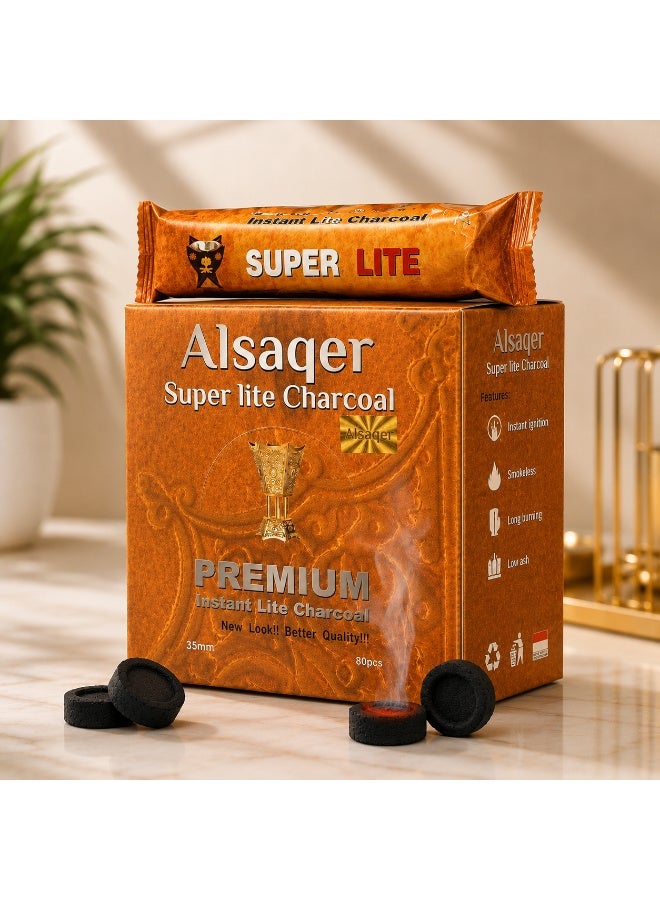 ALSAQER Super Lite Bakhoor Charcoal Tablets 35 mm - 80 Pieces Premium Bakhour Charcoal for Madkhan | Long Lasting & Low Ash Odourless Coal for Oud, Incense, Resin, Bakhoor Burner & Mabkhara Burners - Image 4