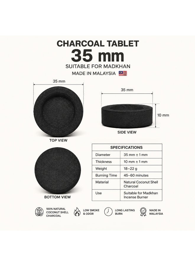 ALSAQER Super Lite Bakhoor Charcoal Tablets 35 mm - 80 Pieces Premium Bakhour Charcoal for Madkhan | Long Lasting & Low Ash Odourless Coal for Oud, Incense, Resin, Bakhoor Burner & Mabkhara Burners - Image 2