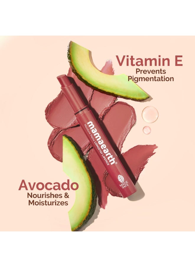 Mamaearth Moisture Matte Longstay Lipstick With Avocado Oil & Vitamin E For 12 Hour Long Stay-05 Bubblegum Nude - 2 G - Image 3