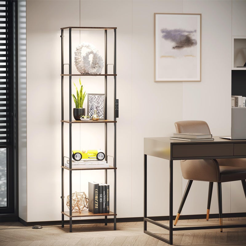 SUNMORY Display Shelf with Dimmable Lights, Lighted Display Cases for Collectibles, Adjustable Color Temperature and Brightness, Display Cabinet, Floor Lamp with Shelves, Home Decor, Rustic Brown - Image 5