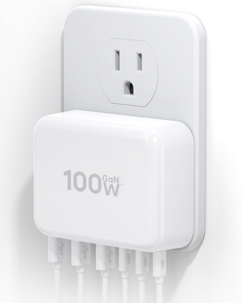 BOVICAS شاحن حائط USB C بقوة 100 واط، محول شاحن سريع 6 منافذ مع PD USB-C + QC USB A محطة شحن متعددة المنافذ مكعب هاب لجهاز iPhone 17 16 15 14 13 12 Pro Max XR XS 8 7، سامسونج - Image 1