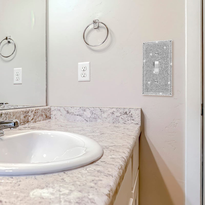 Jutom 2 Pcs Bling Outlet Covers Rhinestone Light Switch Cover Bling Bathroom Accessory Metal Wall Plate Stainless Steel Outlet 4.5 x 2.75 Inch for Switch Receptacle Decoration, Single Toggle (Silver) - Image 5