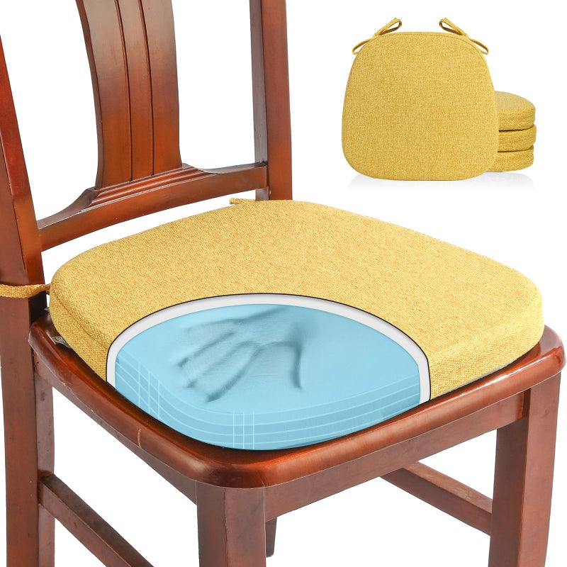 SINOSSO 4 Pack Memory Foam Chair Cushions for Dining Chairs Friendly Woven Fabric 16 UShape Comfortable Kitchen Chair Pads Removable Slip Resistant Seat Cushions Set of 4 Yellow