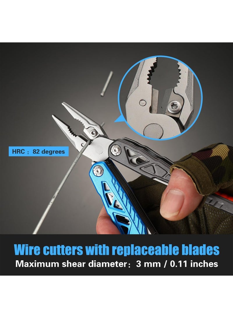 KINGMAZI Upgraded 18 in 1 Multitool,Professional Stainless Steel Multitool Pliers with Replaceable Alloy Steel Blades Wire Cutters,Bottle Opener,Nylon Sheath,Apply to Survival,Camping, Hunting & Hiking Gift for Men - Image 5