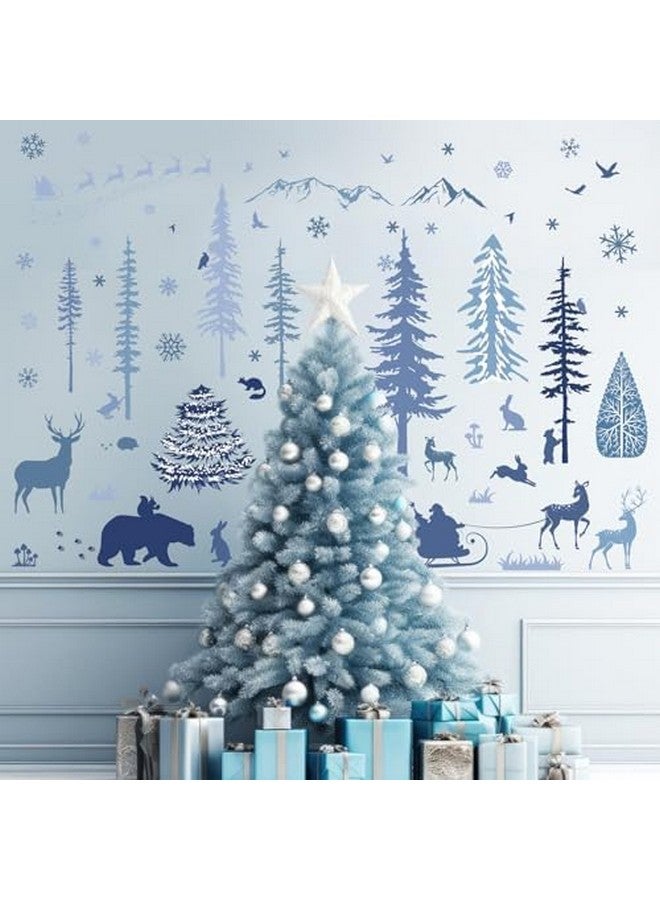 Whaline Christmas Wall Stickers Roll Winter Scene Blue Floor Decals Forest Animals Prints Waterproof Art PVC Plastic Window Decor for Xmas DIY Home Party, 4 Sheet, 13.8 x 39.4 Inch - Image 3