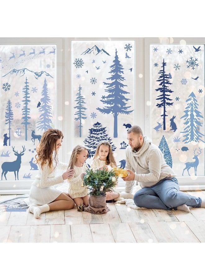 Whaline Christmas Wall Stickers Roll Winter Scene Blue Floor Decals Forest Animals Prints Waterproof Art PVC Plastic Window Decor for Xmas DIY Home Party, 4 Sheet, 13.8 x 39.4 Inch - Image 4